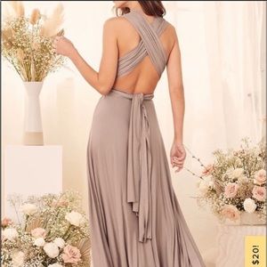 Lulus Formal wedding guest dress multiple ways to wear it neutral mauve size M